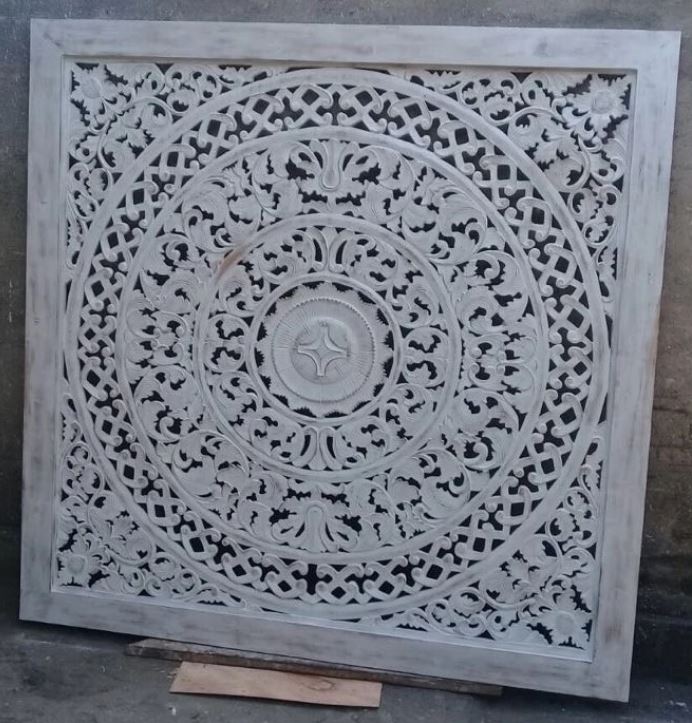 Carved Square Cutout Bedhead in White