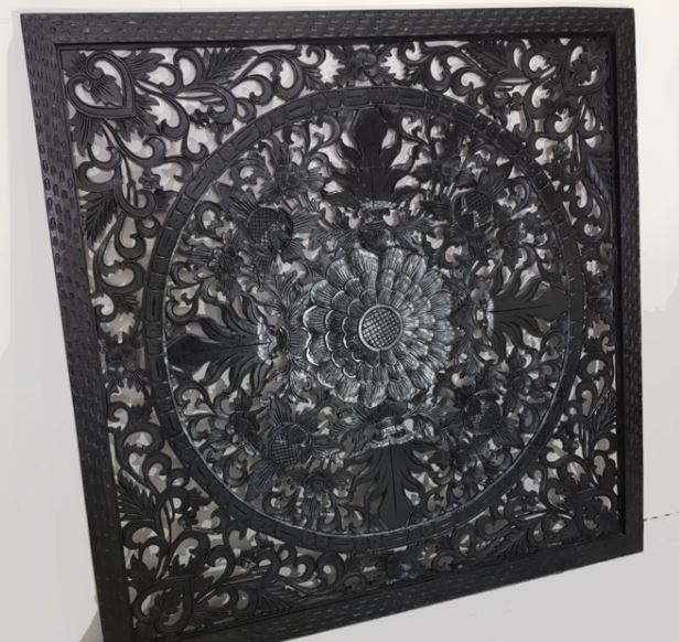 Carved Square Cutout Bedhead in Black