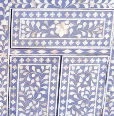 Mother of Pearl Inlay  Bedside Cabinet in Floral/Blue