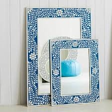 Bone Inlay Rectangular Mirror in Indigo