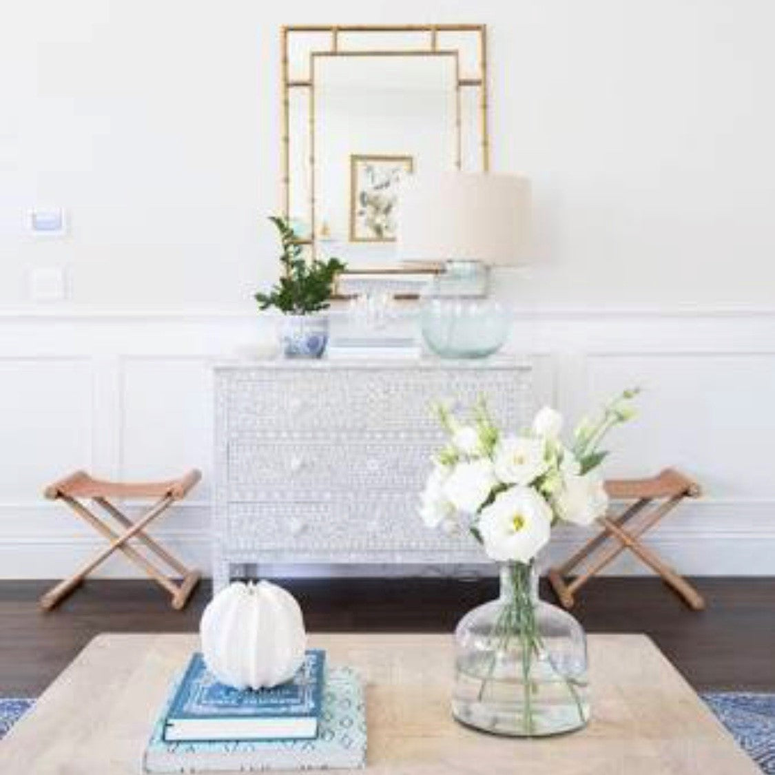 Bone Inlay Marrakech Bedside Cabinet in Ocean Blue