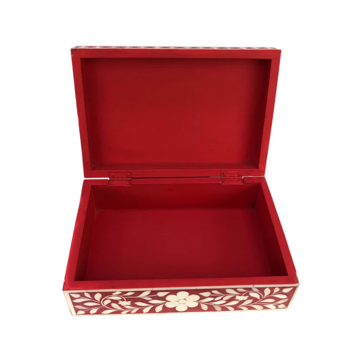 Zohi Interiors Signature Collection : Bone Inlay Large Box in Floral/Crimson