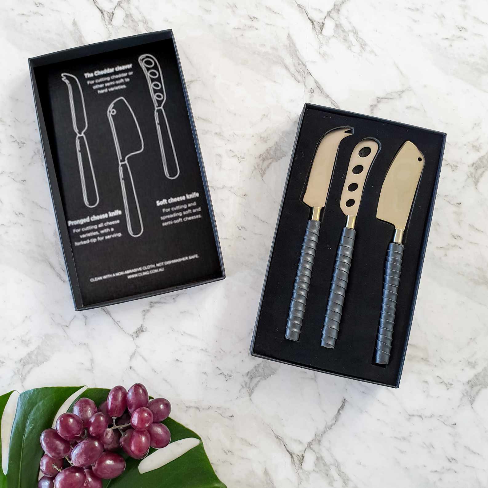 Manhattan Brass & Leather Cheese Knife Set