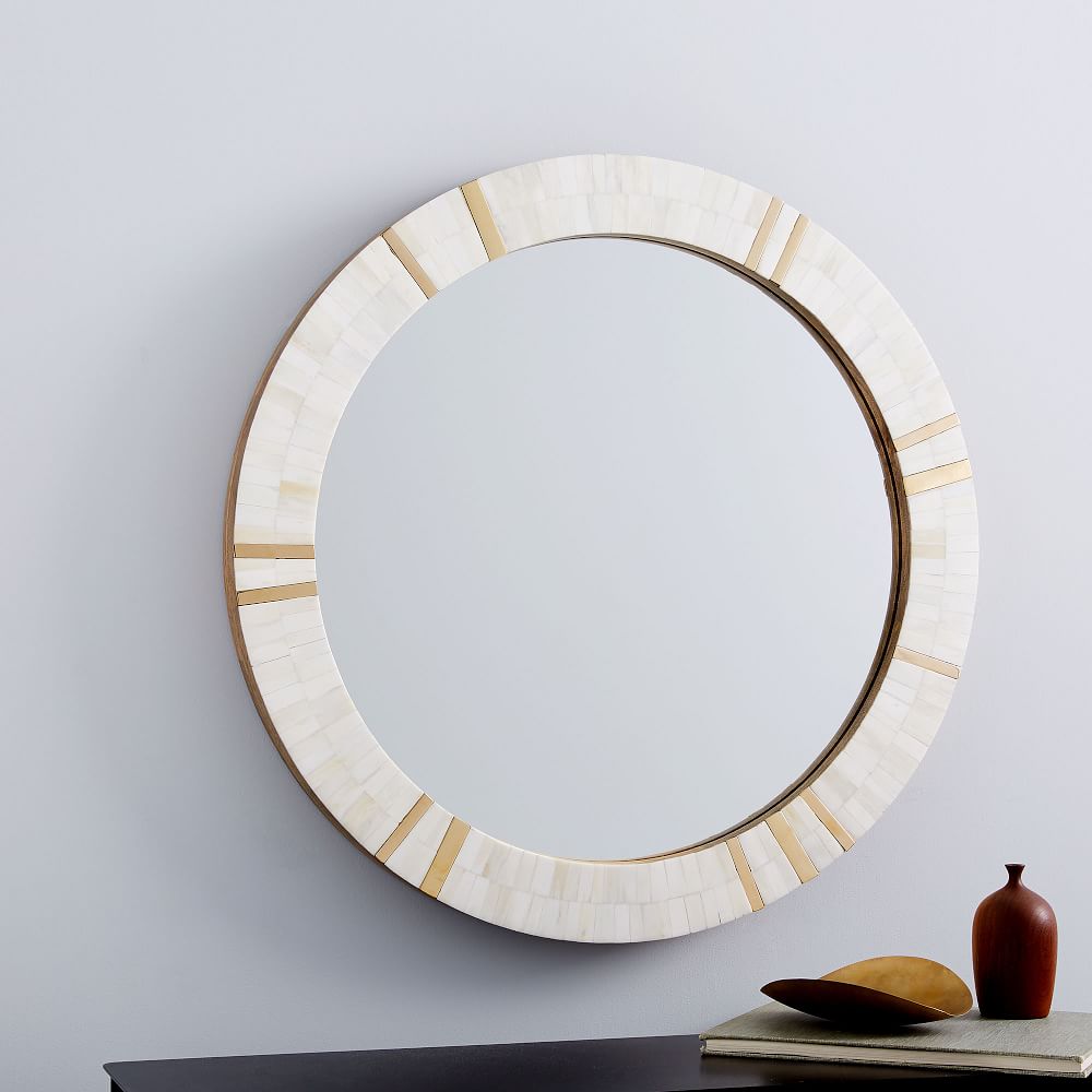 Bone Inlay Herringbone Round Mirror