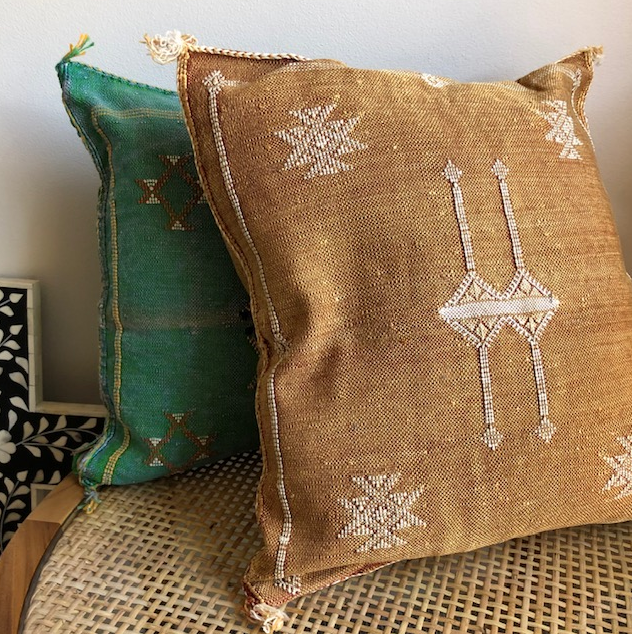 Genuine Moroccan Cactus Silk Pillow in Sandstone