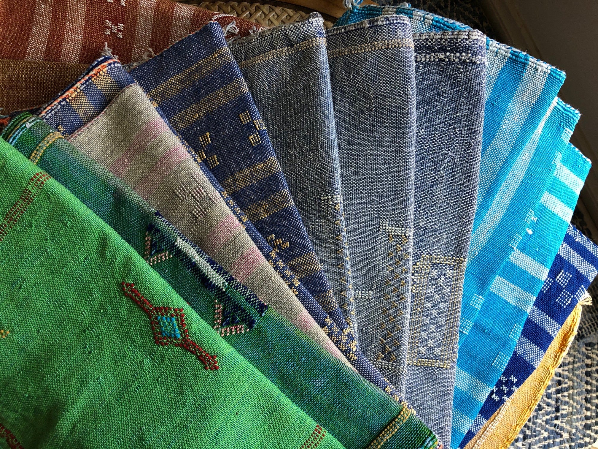 Genuine Moroccan Cactus Silk Pillow in Cerulean