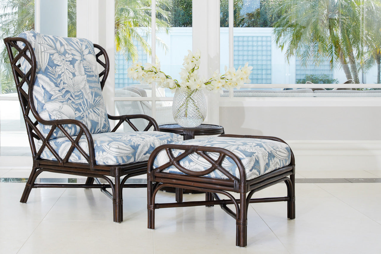 Chloe Ottoman in Caicos Chambray