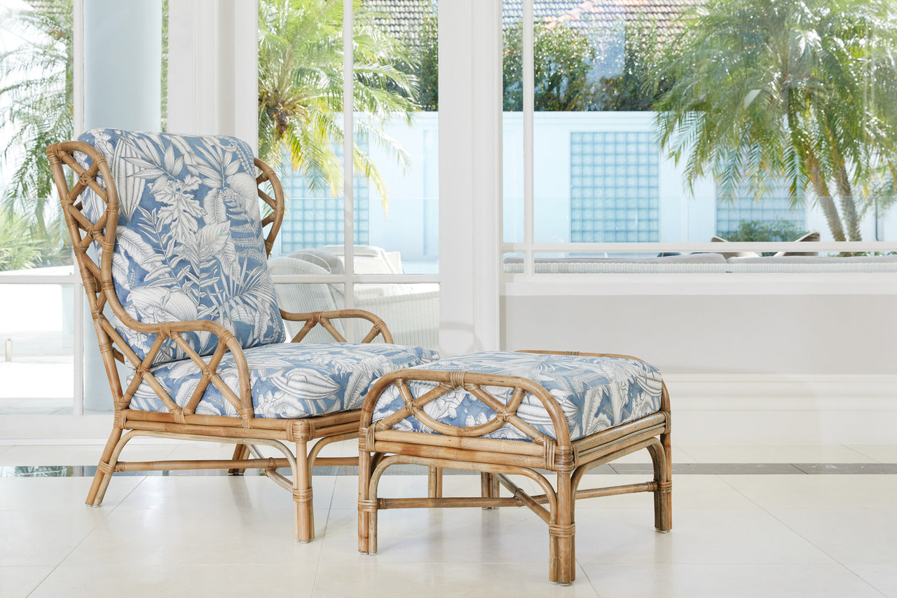 Chloe Ottoman in Caicos Chambray