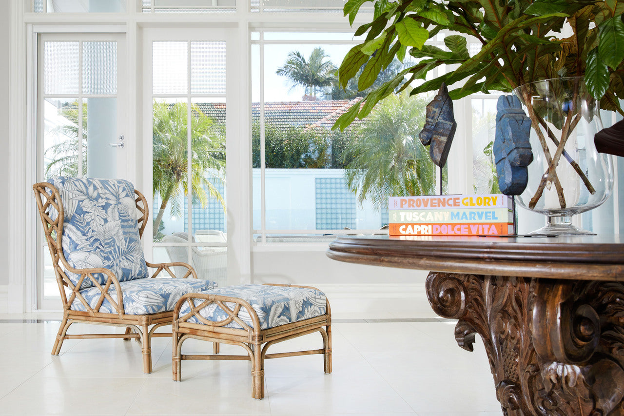 Chloe Ottoman in Caicos Chambray