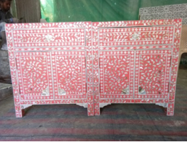Mother of Pearl Inlay  Bedside Cabinet in Floral/Clementine