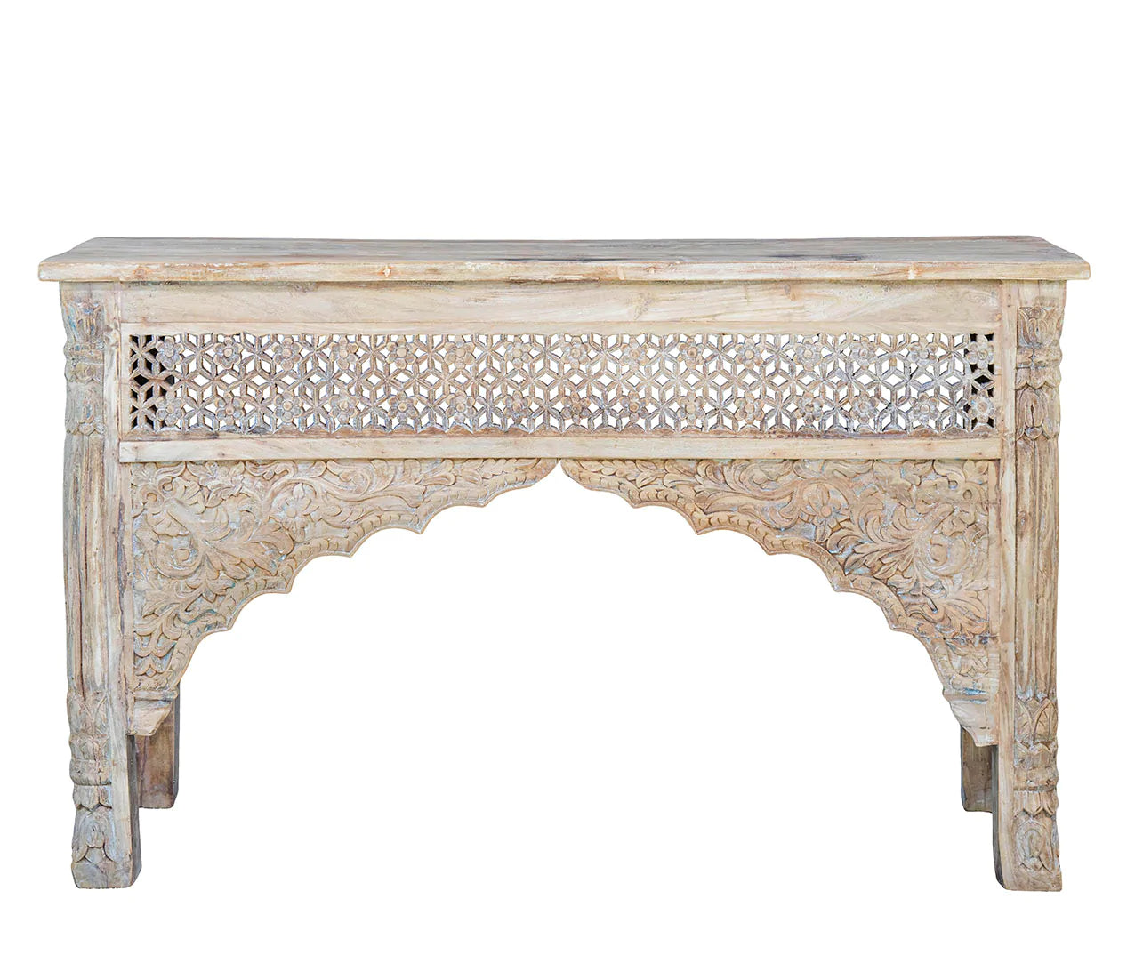 Hand Carved Timber Cut-Out Desk in White - Damaged Warehouse Sale