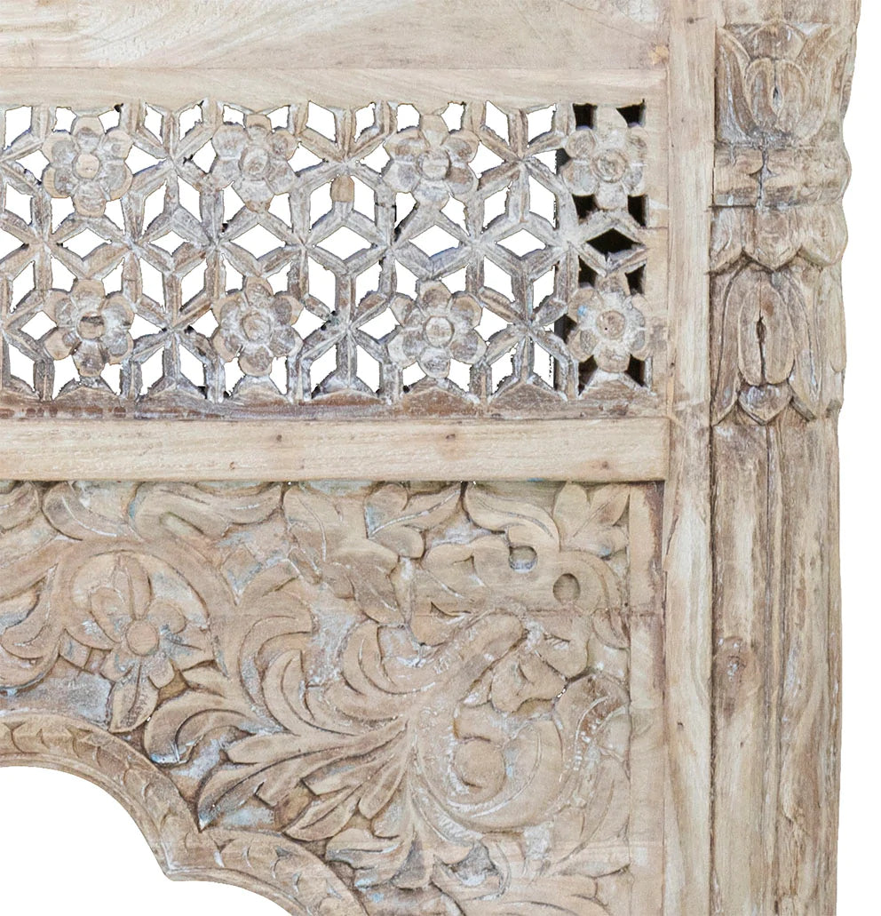 Hand Carved Timber Cut-Out Desk in White - Damaged Warehouse Sale
