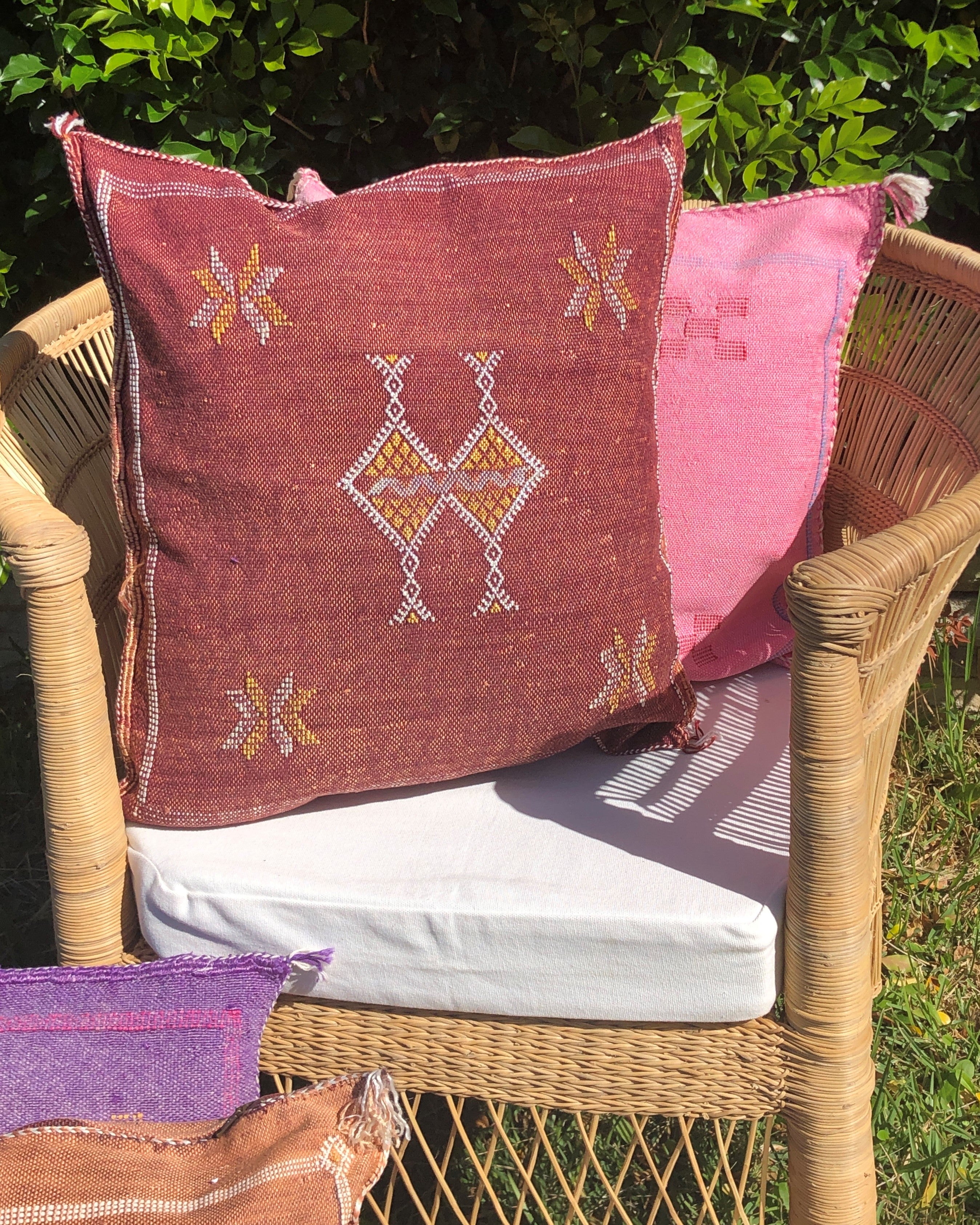 Genuine Moroccan Cactus Silk Cushion in Plum