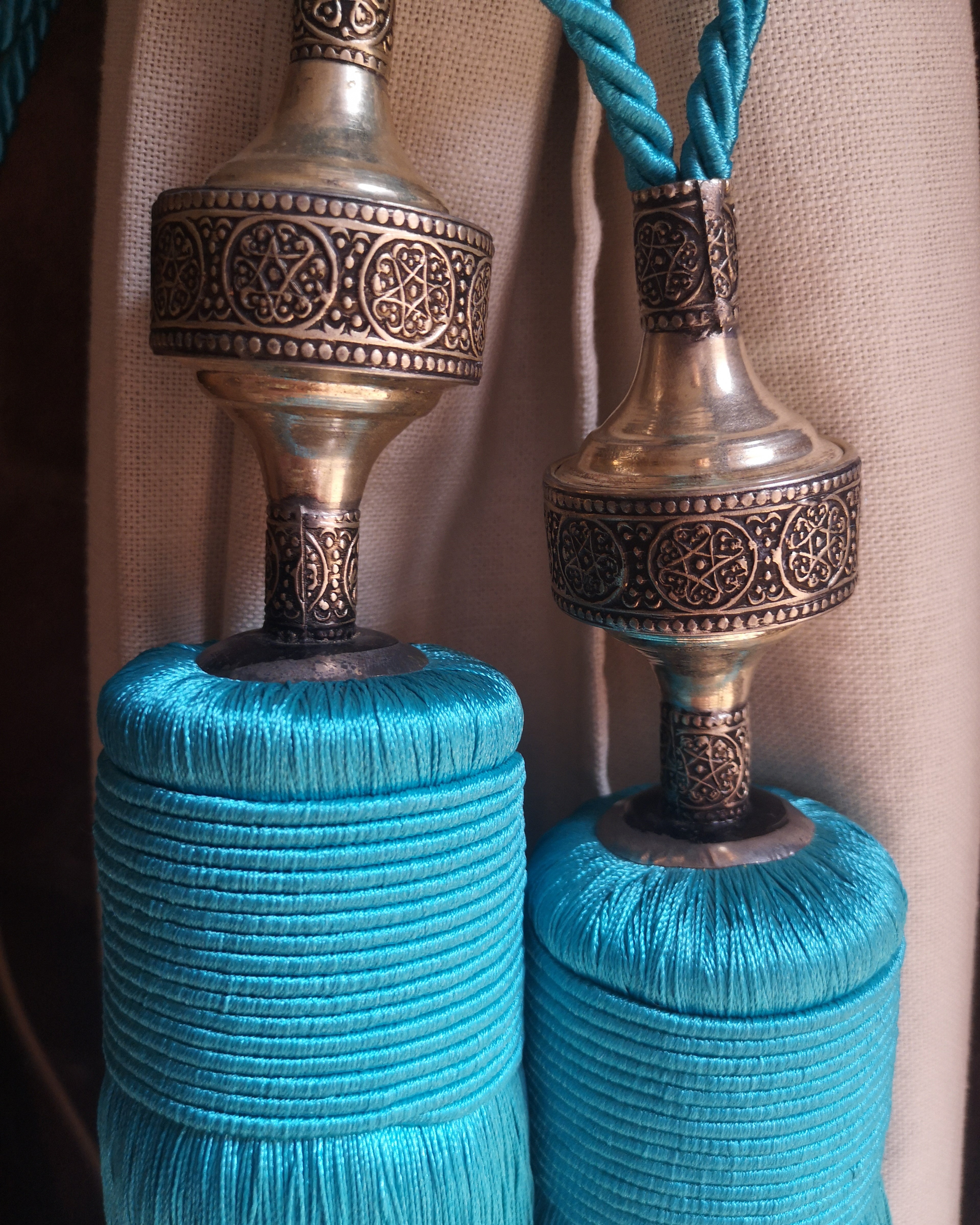 Moroccan Cactus Silk & White Brass Curtain Tie Back