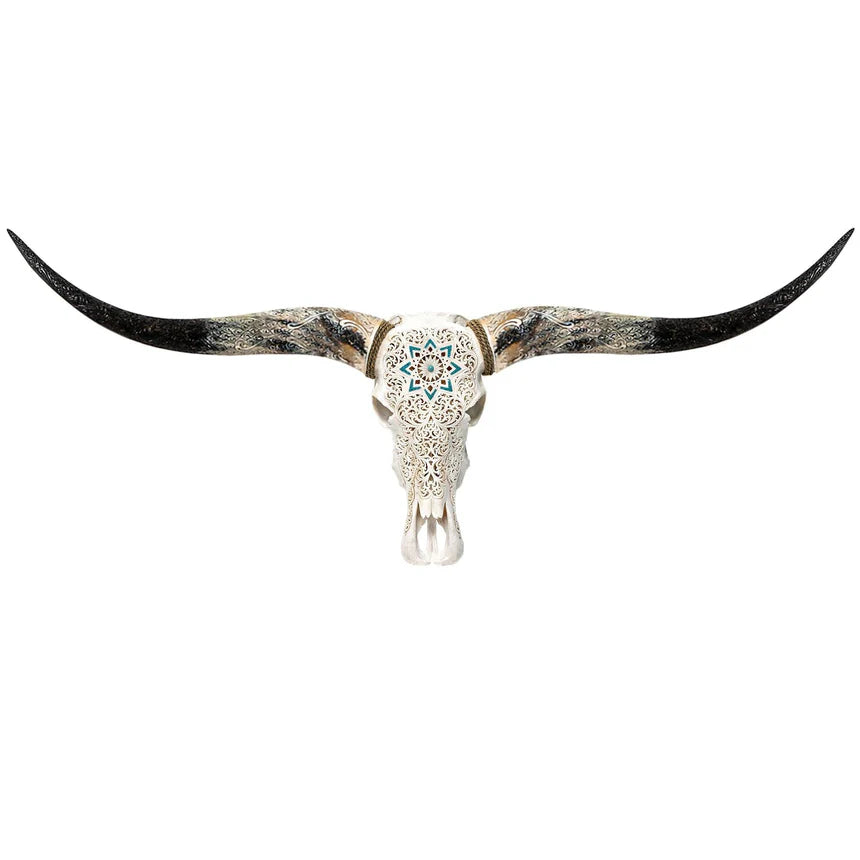 Buffalo Skull with Long Horns in Gold