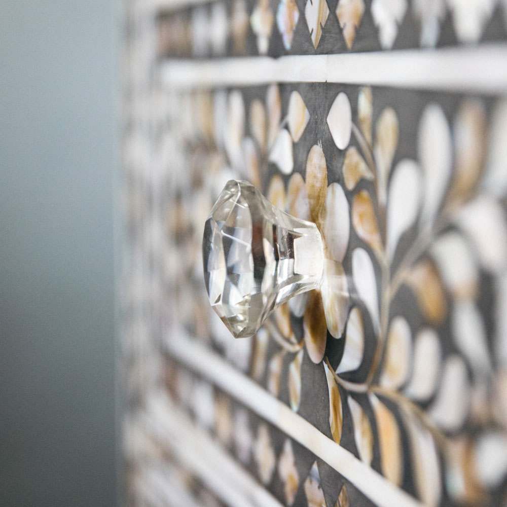 Mother of Pearl Inlay Bedside Cabinet in Grey