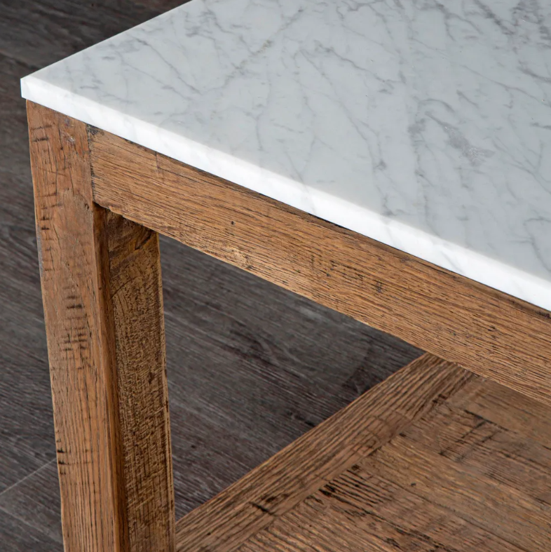 Denver Marble & Timber Rectangular Side Table in White
