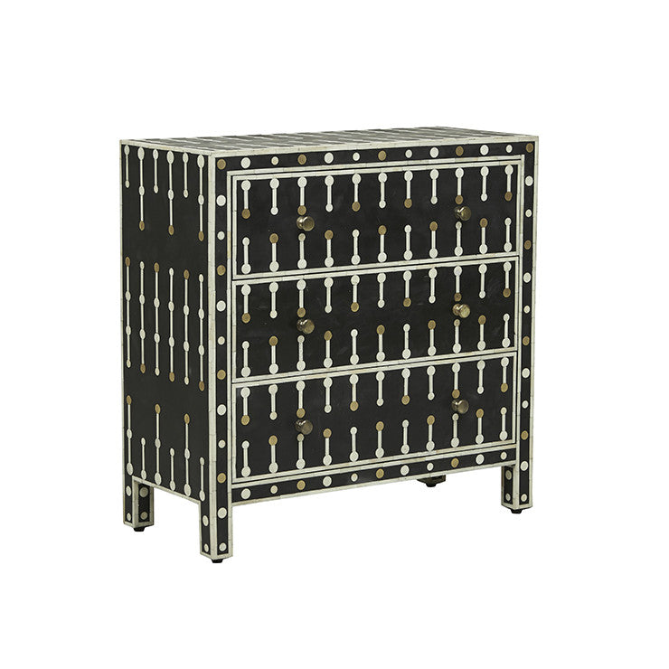 Bone Inlay 3 Drawer Chest in Floral Cinnamon