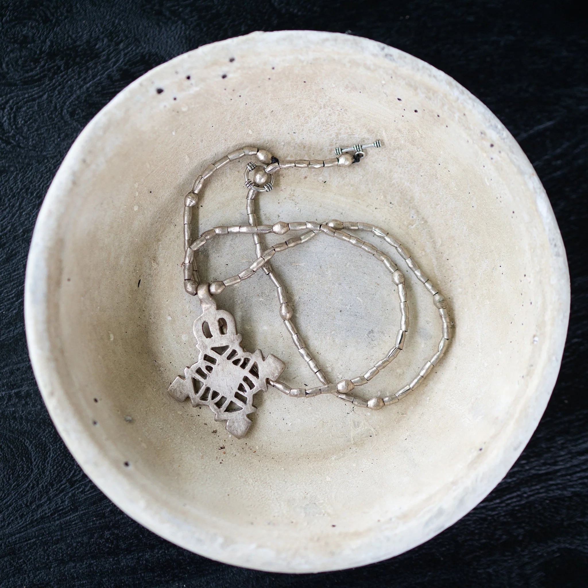 Ethiopian Cross Silver Bead Necklace