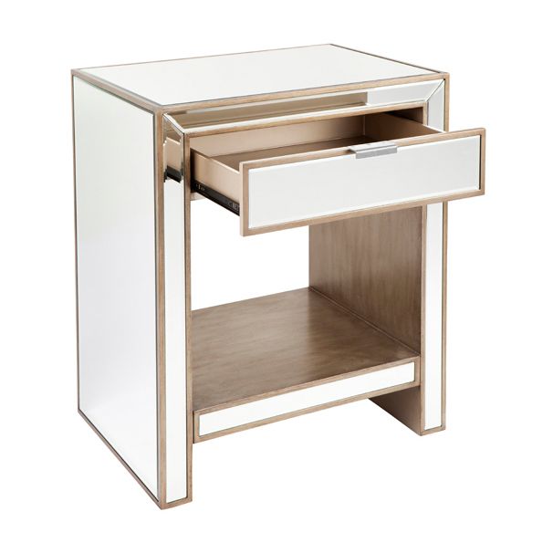 Sabrina Mirrored Bedside Table in Antique Gold