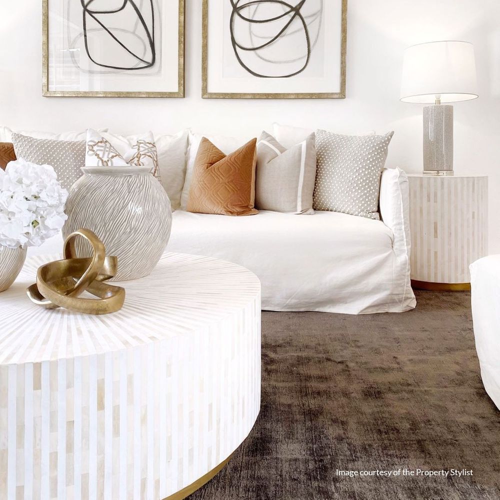 Makayla Bone Inlay Side Table in White