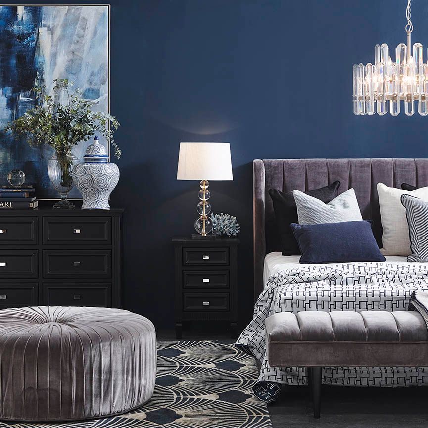 Central Park Headboard in Charocal Velvet