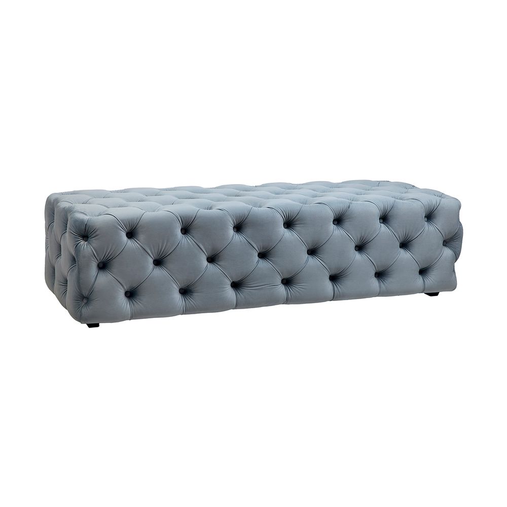 Blair Tufted Bench Ottoman in Dove Grey Velvet