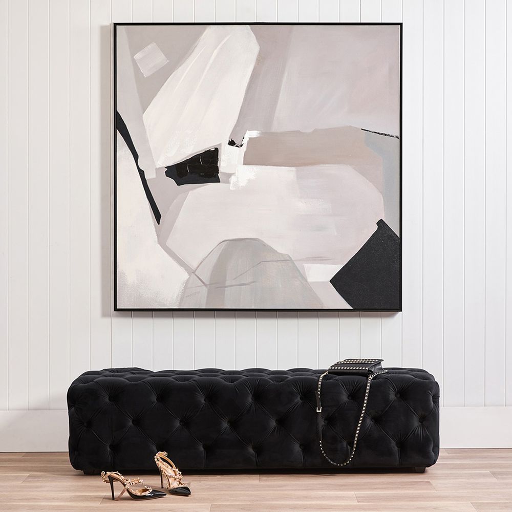 Blair Tufted Bench Ottoman in Black Velvet
