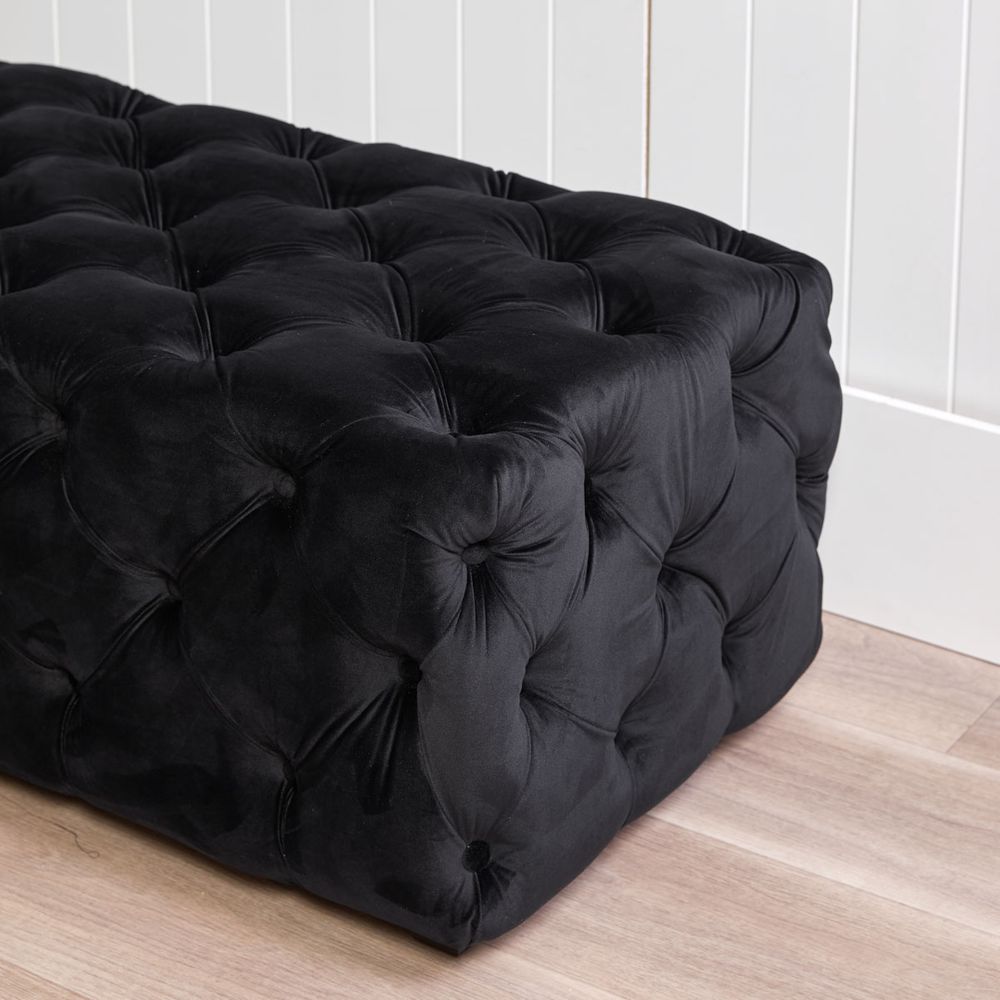 Blair Tufted Bench Ottoman in Black Velvet