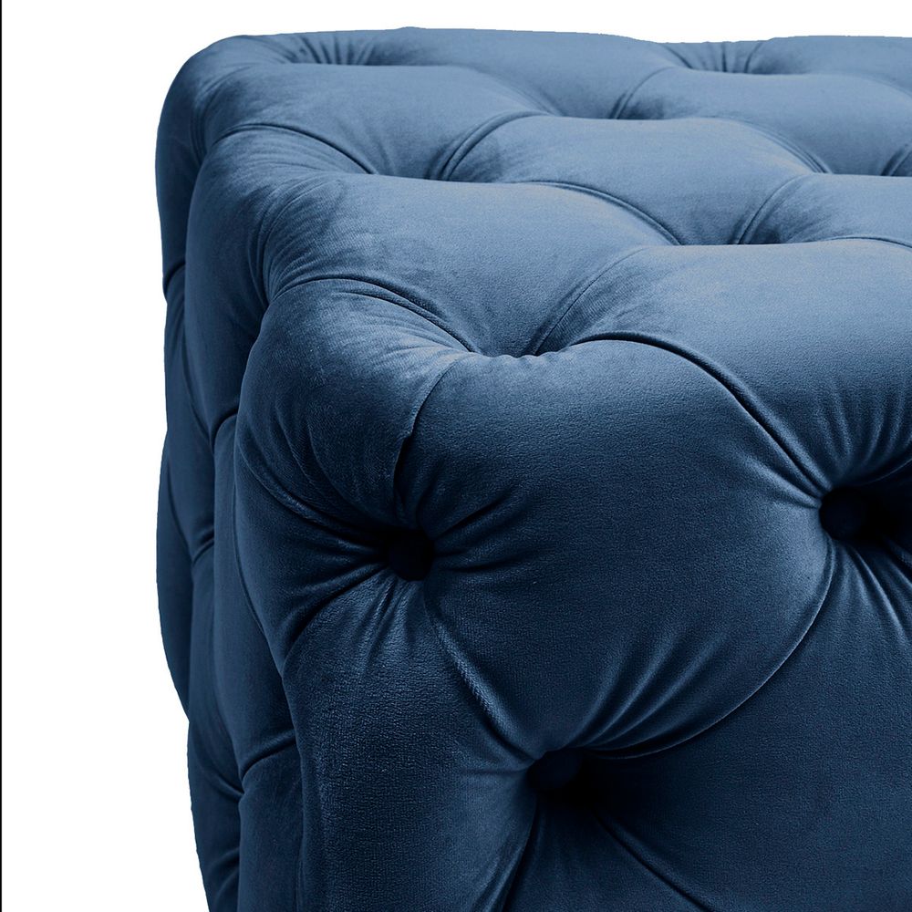 Blair Tufted Bench Ottoman in Navy Velvet