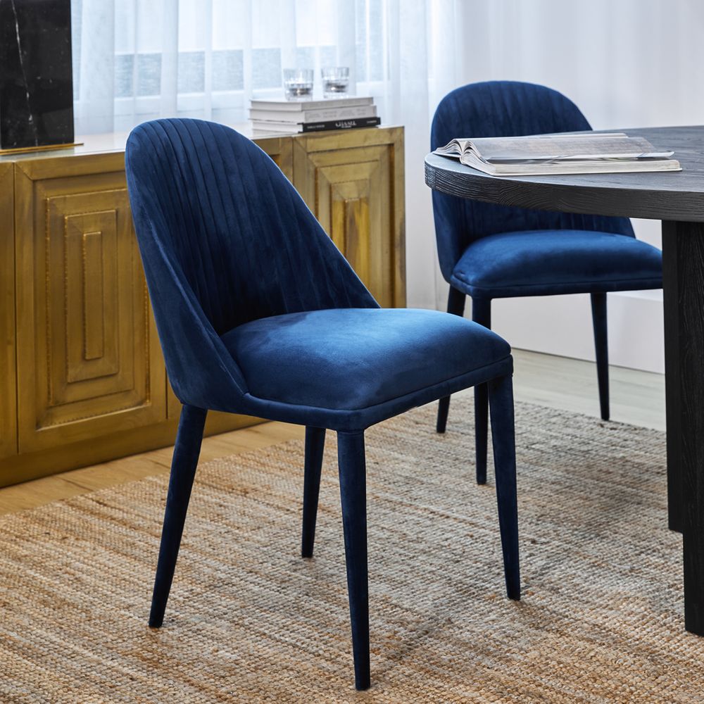 Dante Panelled Dining Chair in Navy Velvet