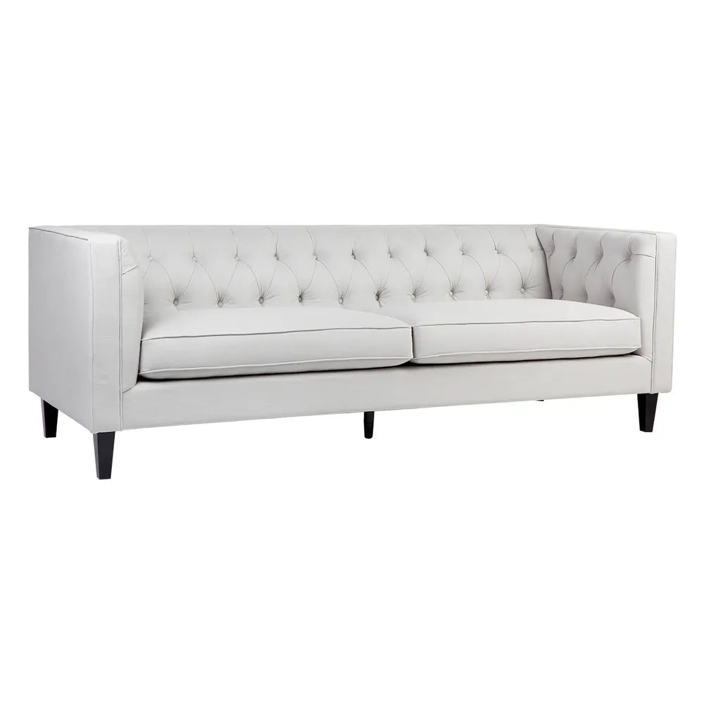 Tuxedo 3 Seater Tufted Sofa in Cool Grey Linen