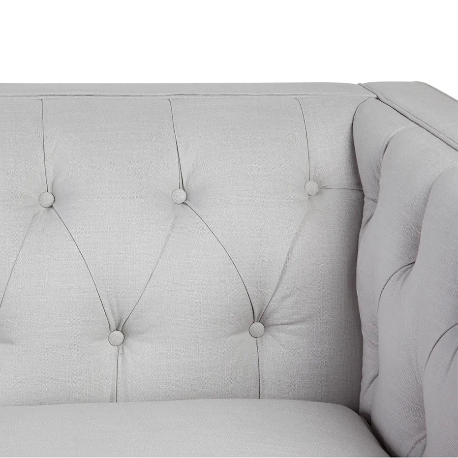 Tuxedo 3 Seater Tufted Sofa in Cool Grey Linen