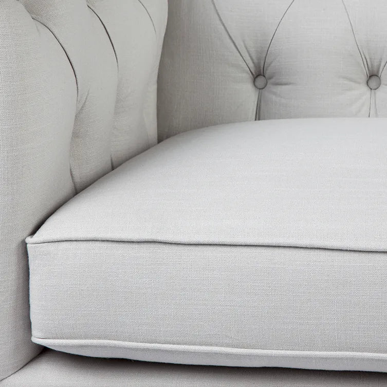 Tuxedo 3 Seater Tufted Sofa in Cool Grey Linen