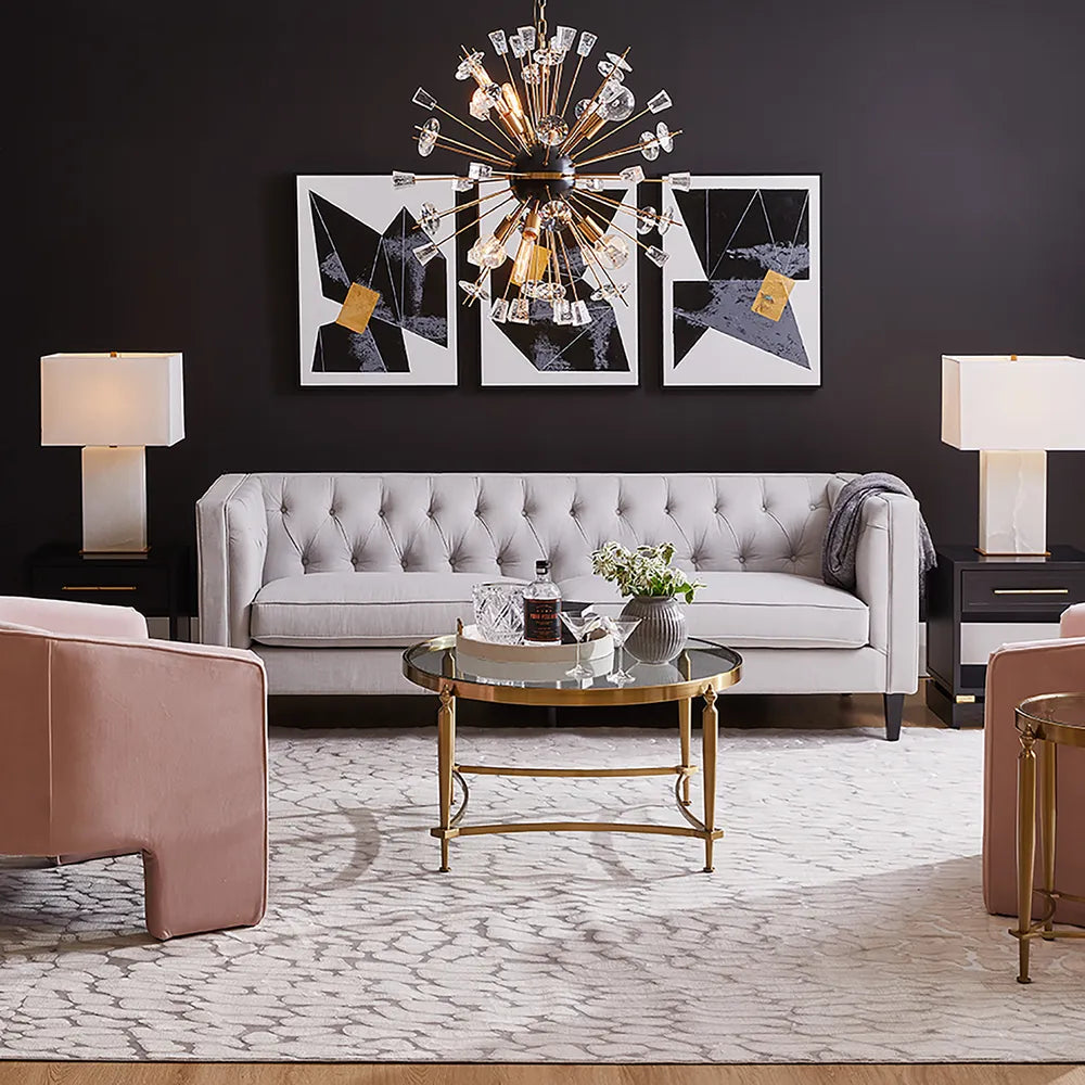Tuxedo 3 Seater Tufted Sofa in Cool Grey Linen