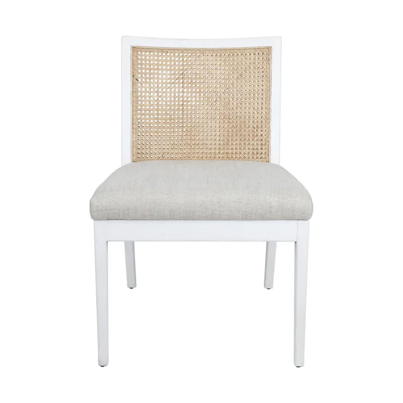 Kane White Rattan Dining Chair in Natural Linen