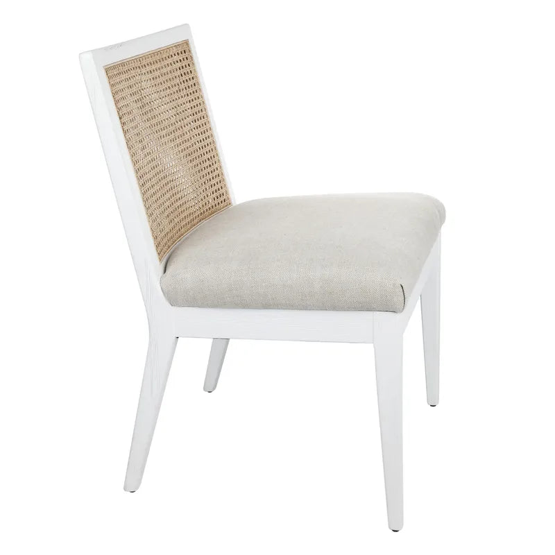 Kane White Rattan Dining Chair in Natural Linen