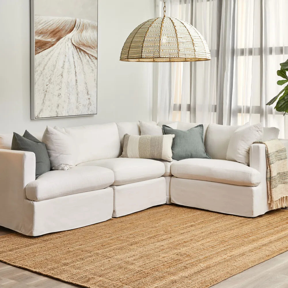 Birkshire Slip Cover Corner Seat Chair in White Linen