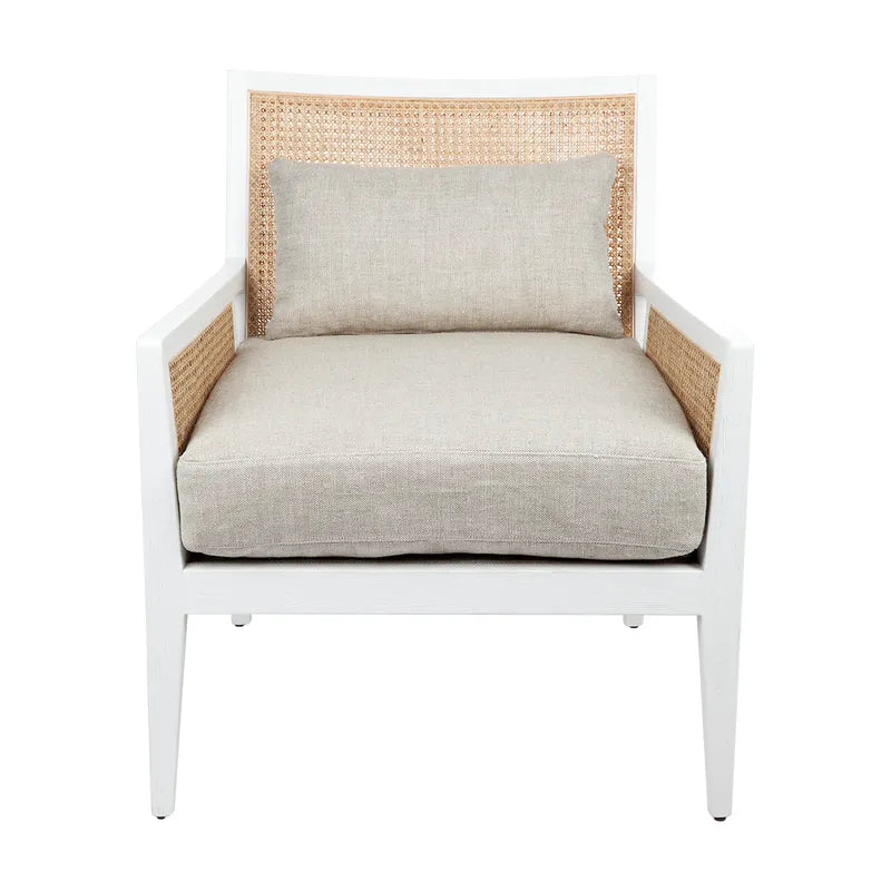 Kane White Rattan Arm Chair in Natural Linen
