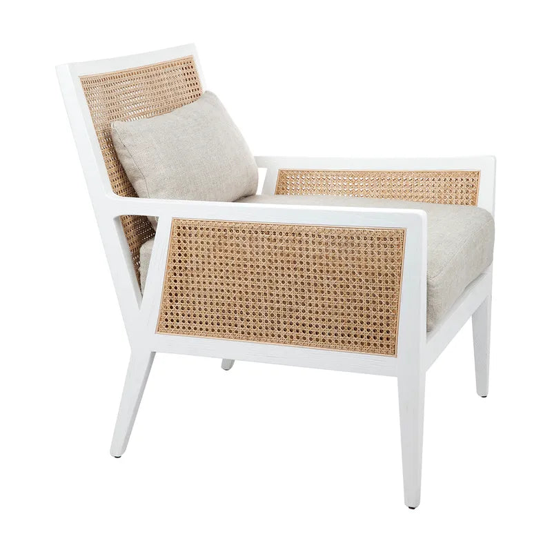 Kane White Rattan Arm Chair in Natural Linen