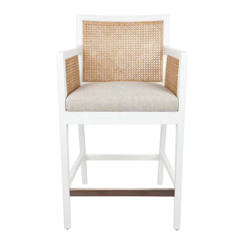 Kane White Rattan Kitchen Stool in Natural Linen