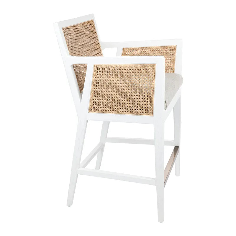 Kane White Rattan Kitchen Stool in Natural Linen