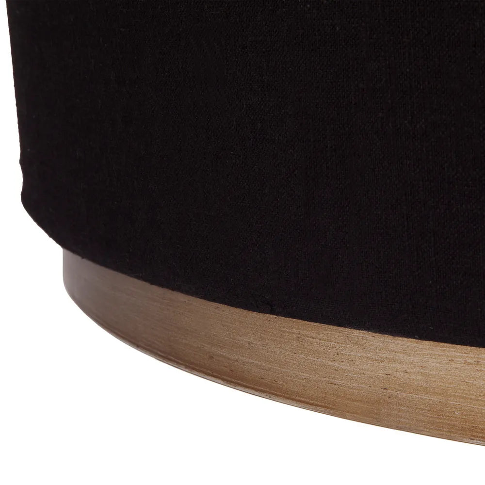 Ames Round Ottoman in Black Linen