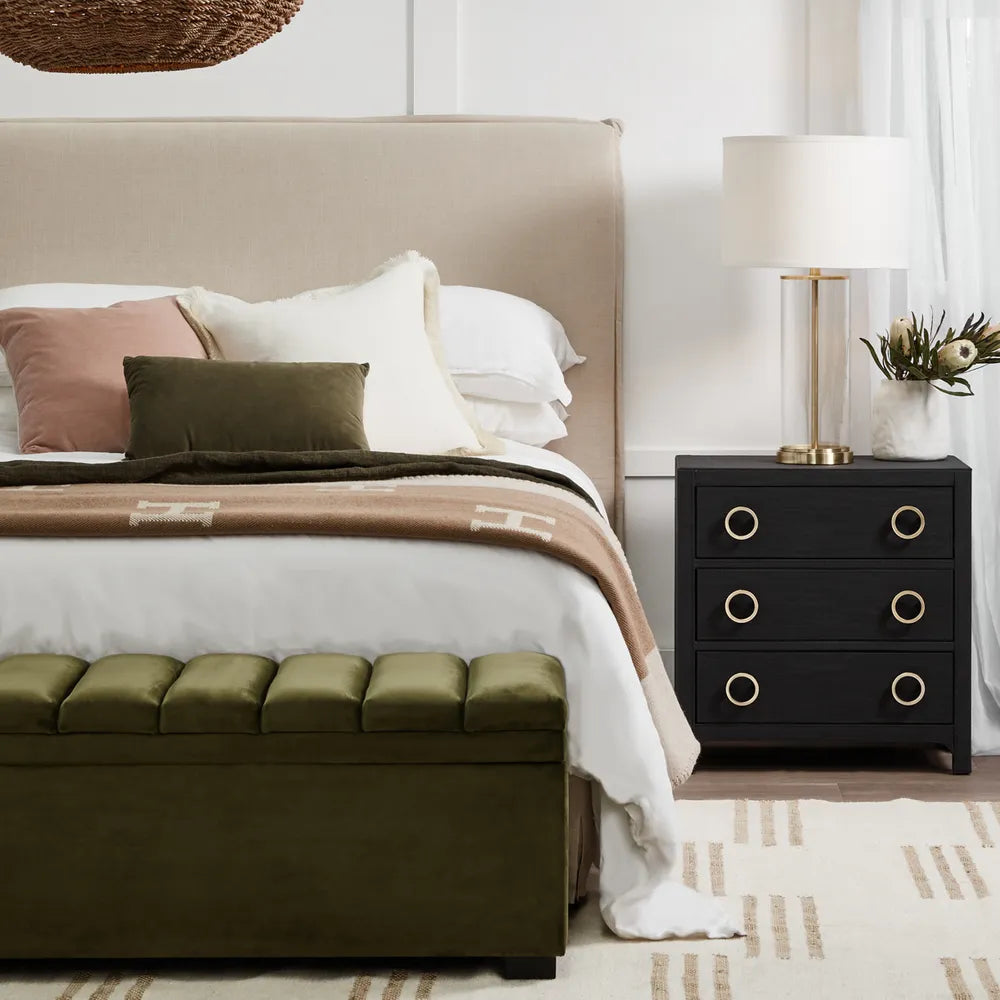 Soho Storage Bench Ottoman in Olive Velvet