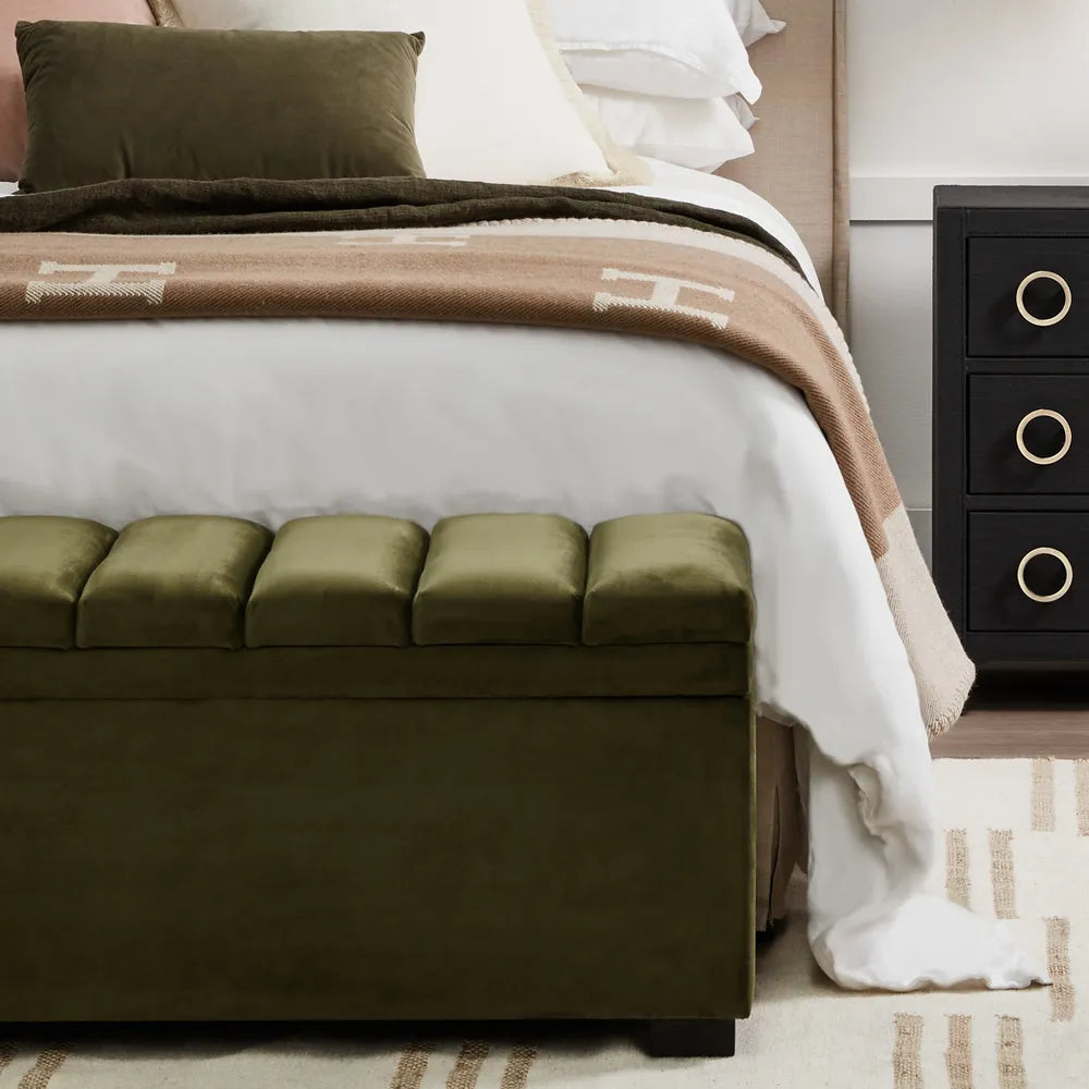 Soho Storage Bench Ottoman in Olive Velvet
