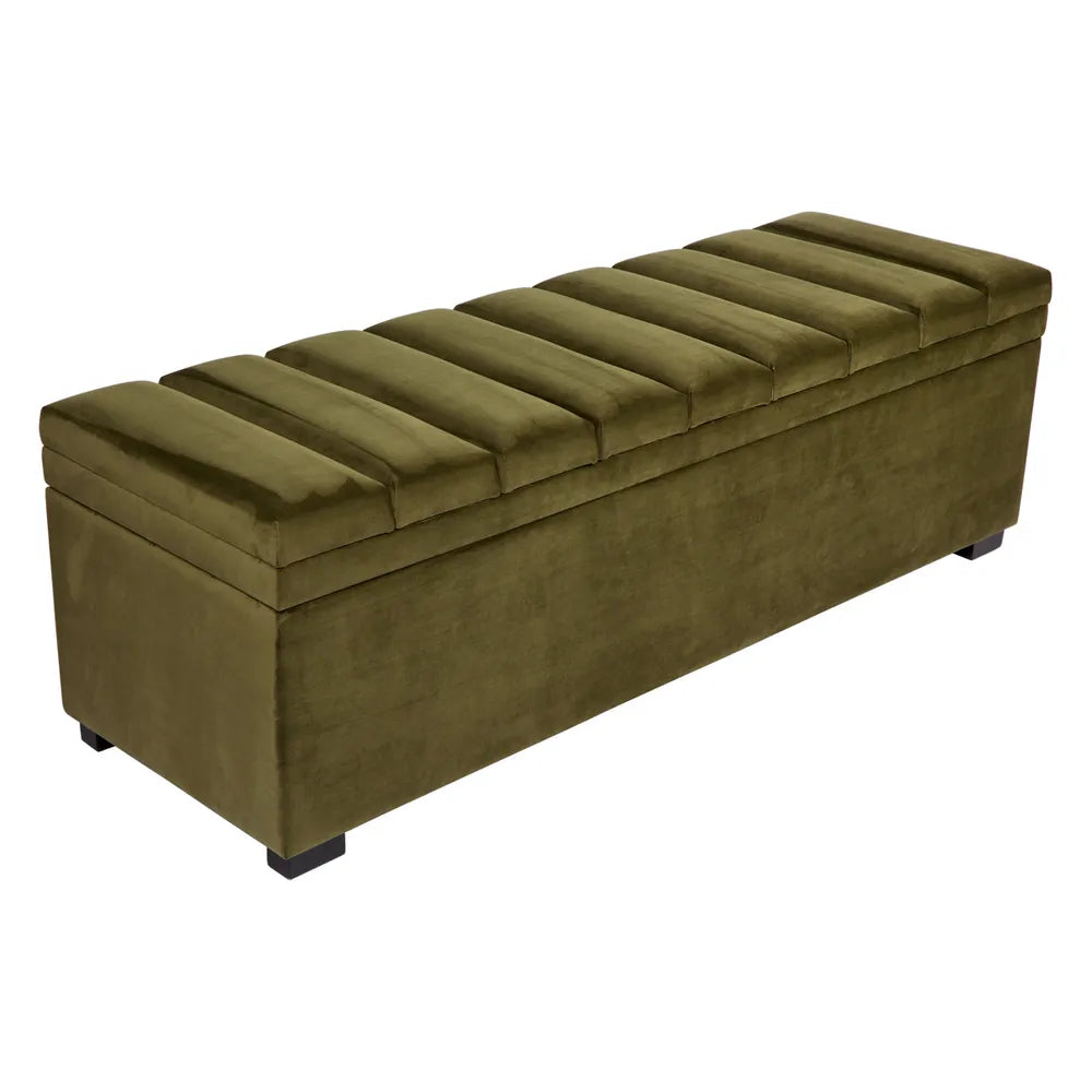 Soho Storage Bench Ottoman in Olive Velvet