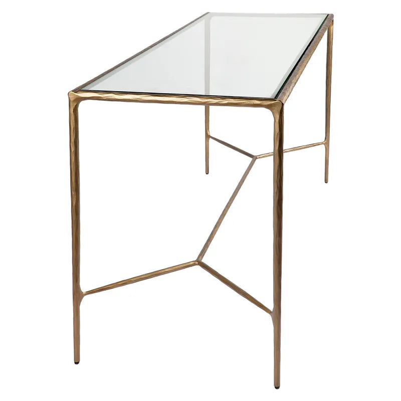 Heston Glass Desk in Brass