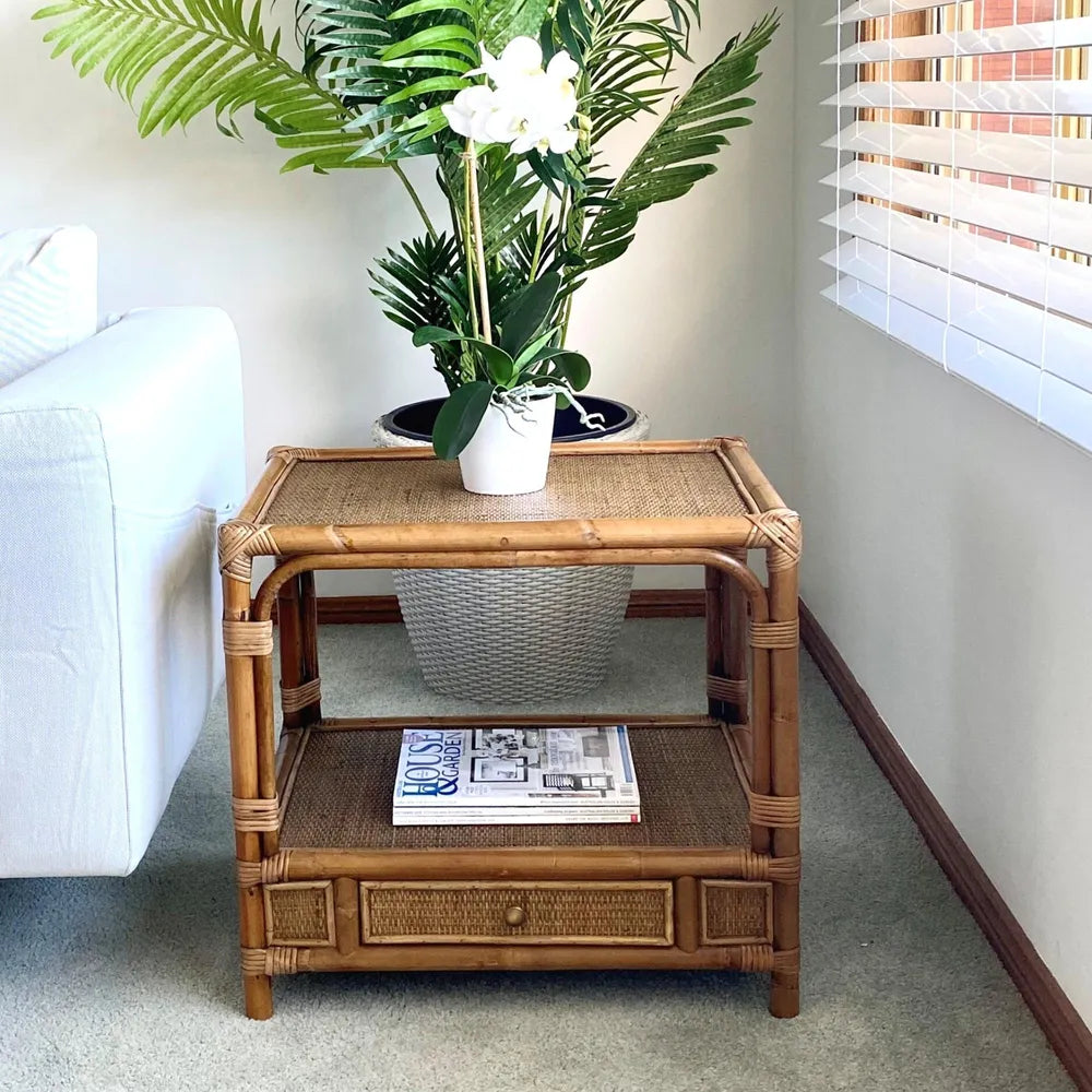 Carmen Rattan Side Table With Drawer