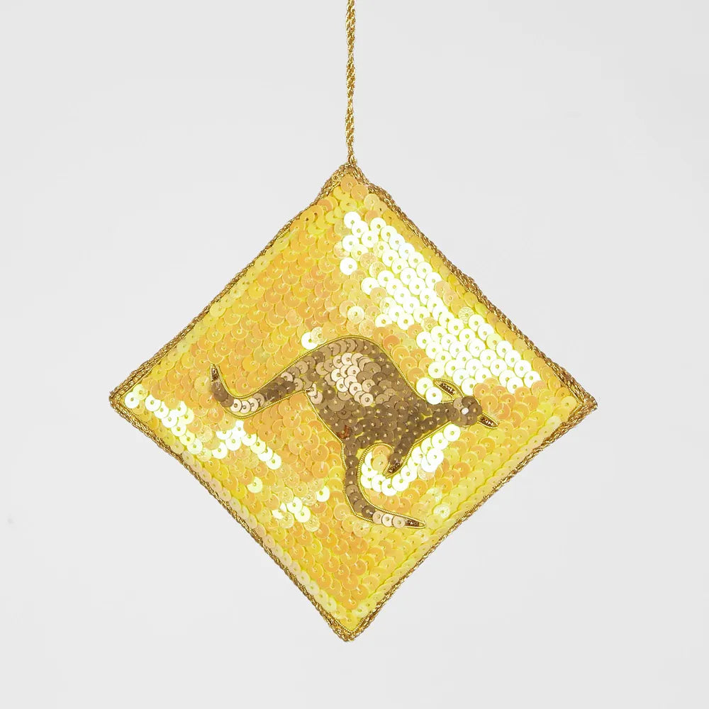 Kangaroo Road Sign Sequin Hanging Decoration