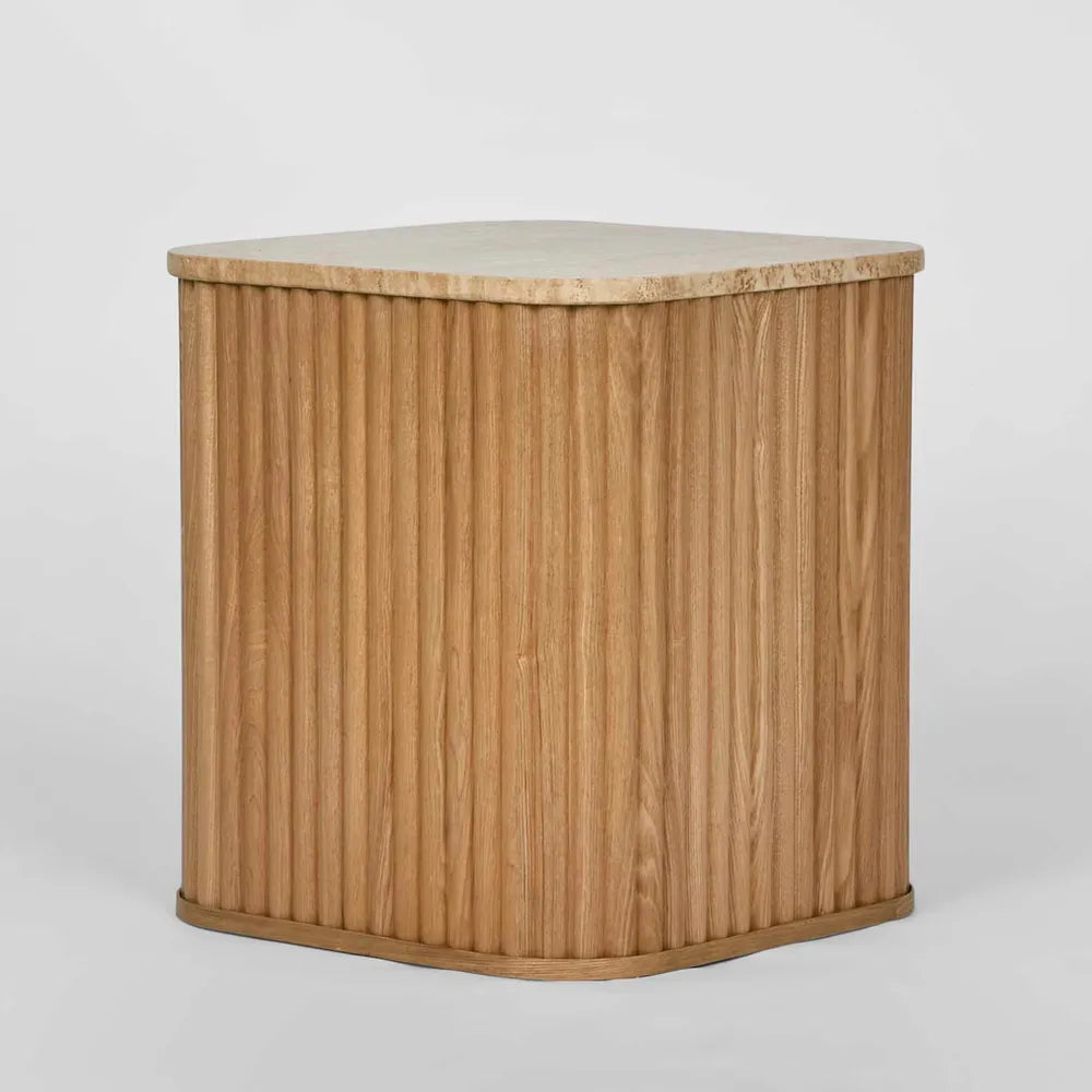 Surti Travertine & Oak Side Table